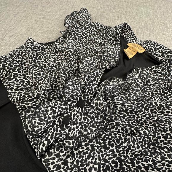 Midnight Velvet Dress Size 6 Black Gray Ruffled Cap Sleeve V-Neck Polyester & Sp - Picture 8 of 13